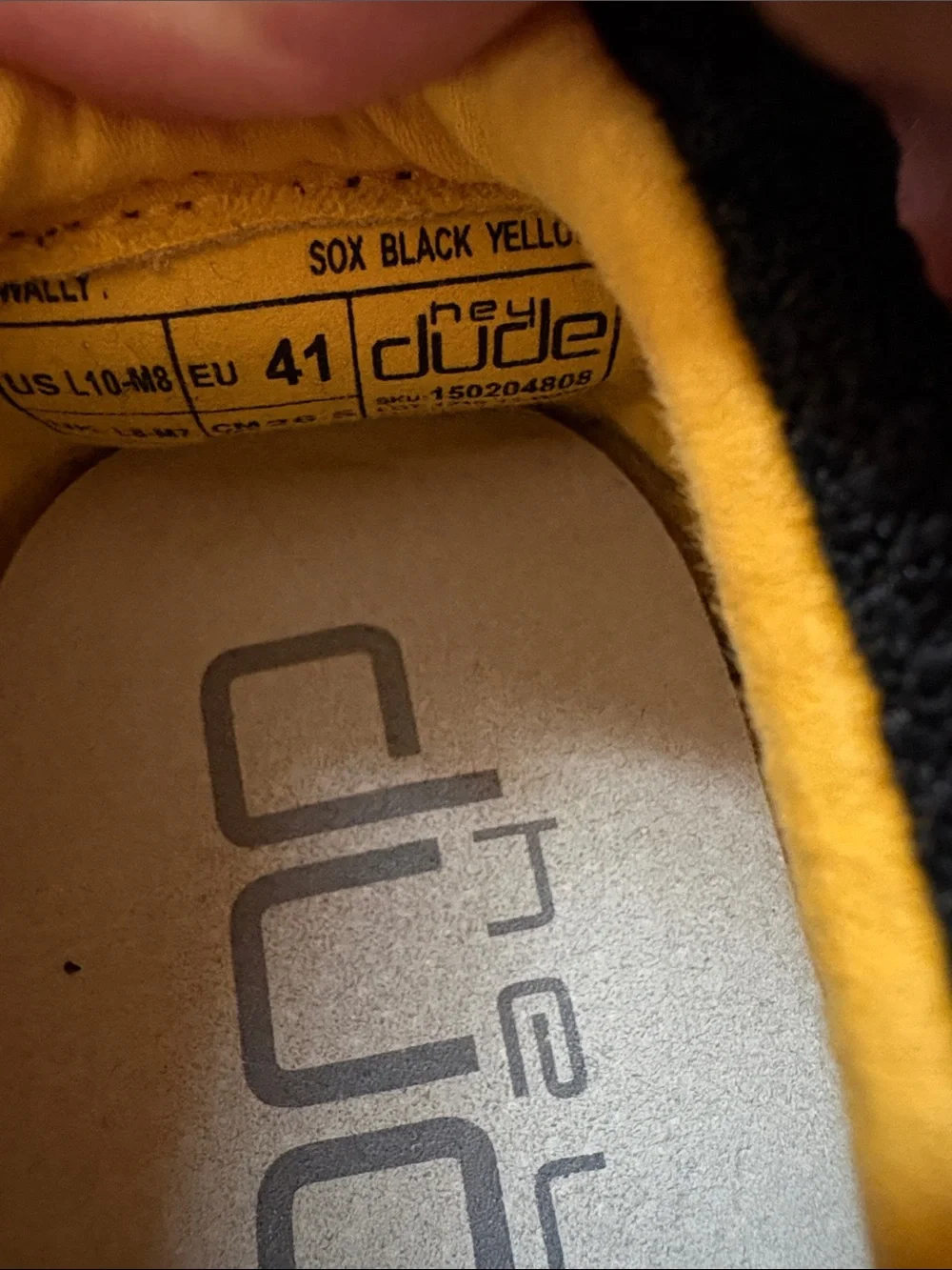 Hey Dude Men's Wally Black and Yellow Slip-On Loafers - Size 8